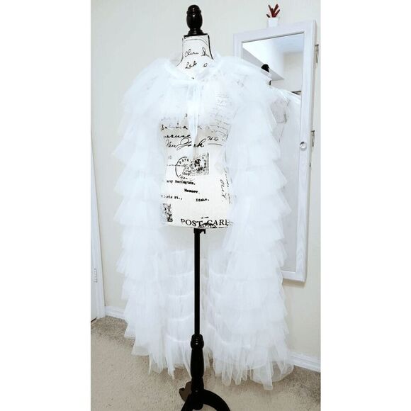 🤍 NEW Bridal Wedding Layered Tulle Mesh Petticoat Train Wrap Hi-Lo Open Skirt - Picture 5 of 16